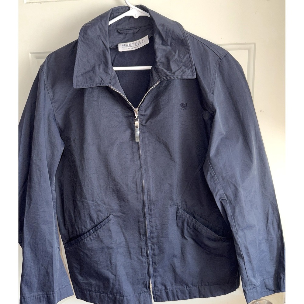 Monsieur by Givenchy Mens Jacket Size 46 Navy Zip Front Designer Coat